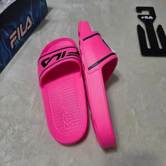 FILA Sleek Slide ST Women's Sandals US 11 Pink Black Logo Pool Slides NEW IN BOX - Picture 3 of 8